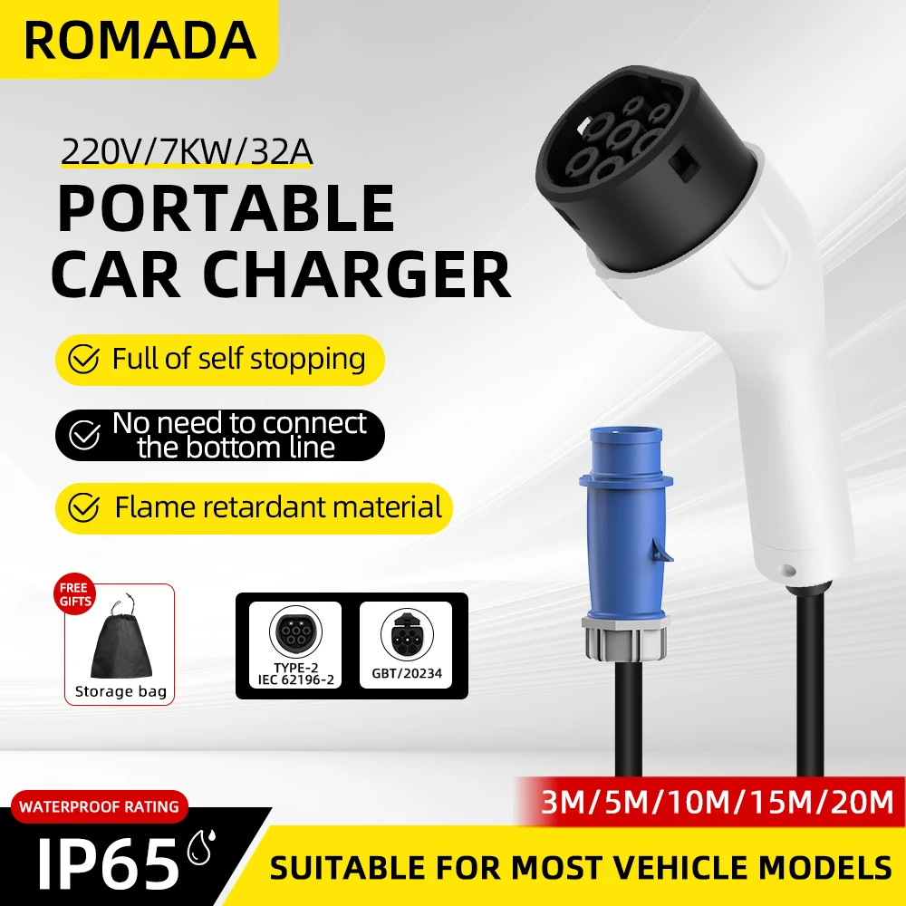 ROMADA Type2 IEC62196-2 pour v - Portable Ev Charger 32A Type 2 Cee Plug avis et prix